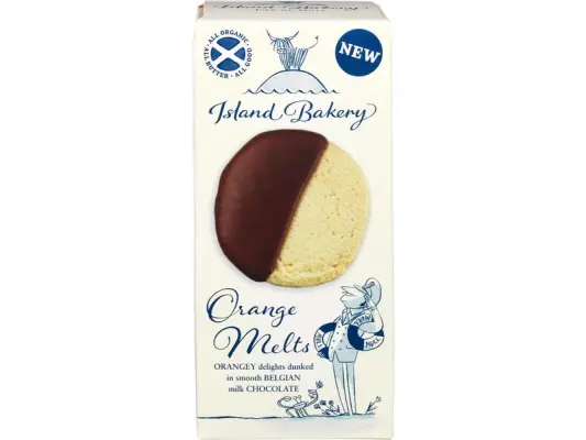 Productfoto ISLAND BAK Orange melts 133g gedoopt in melkchocolade