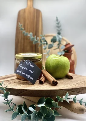 Productfoto Pompoen Confituur met Appel en Rozijnen