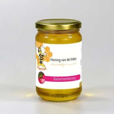 Productfoto Balsemienhoning, Pure rauwe honing (Nederland) in Glazen pot met deksel 350g