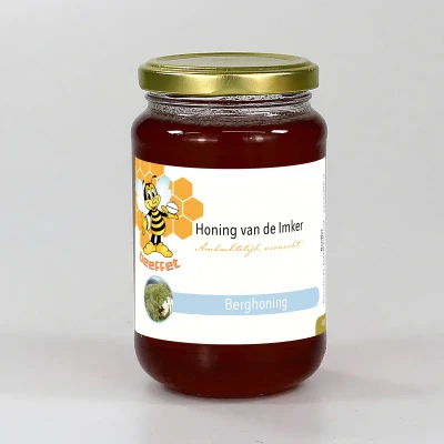 Productfoto Berghoning, Pure rauwe honing (Spanje) in Glazen pot met deksel 450g