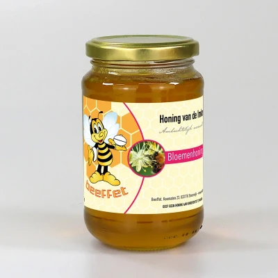 Productfoto Bloemenhoning, Pure rauwe honing (Denemarken) in Glazen pot met deksel 450g