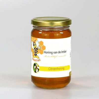 Productfoto Citroenhoning, Pure rauwe honing (Spanje) in Glazen pot met deksel 350g