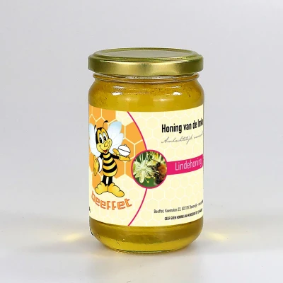 Productfoto Lindehoning, Pure rauwe honing (Nederland) in Glazen pot met deksel 350g
