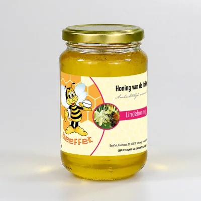 Productfoto Lindehoning, Pure rauwe honing (Nederland) in Glazen pot met deksel 450g