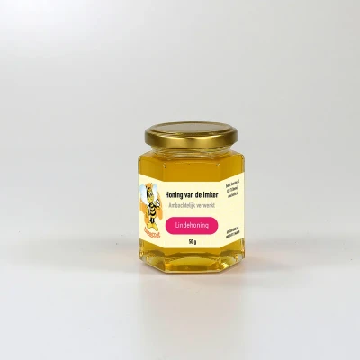 Productfoto Lindehoning, Pure rauwe honing (Nederland) in Glazen pot met deksel 50g