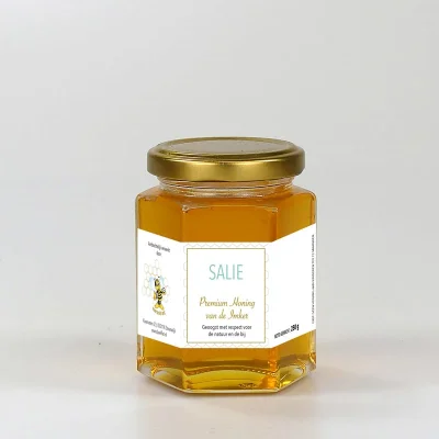 Productfoto Saliehoning, Pure rauwe honing (Moldavië) in Luxe Hexa Glazen pot met deksel 250g