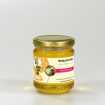 Productfoto Voorjaarshoning, Pure rauwe honing (Nederland) in Glazen pot met deksel 250g