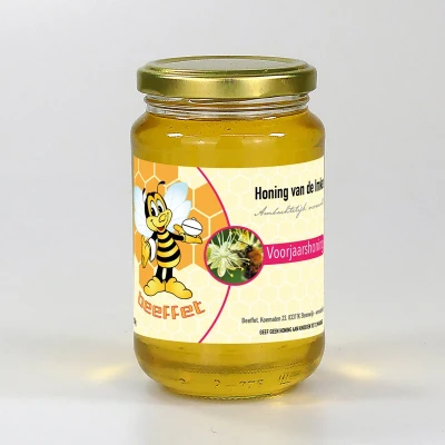 Productfoto Voorjaarshoning, Pure rauwe honing (Nederland) in Glazen pot met deksel 450g
