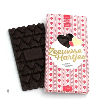 Productfoto Zeeuwse Hartjes chocoladereep puur