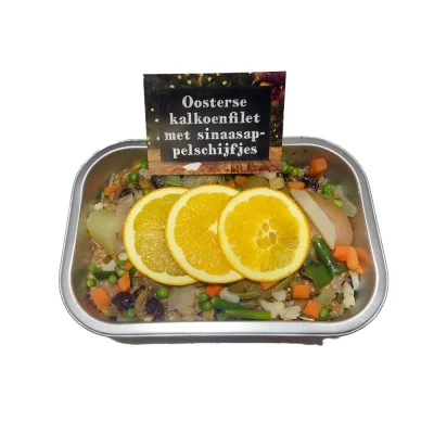 Productfoto Oosterse kalkoenfilet rollade met sinaasappelschijfjes