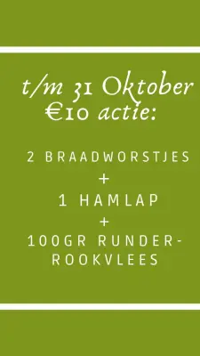 Productfoto Actie 1 t/m 12 oktober, 2 varkensworstjes + hamlap + rookvlees