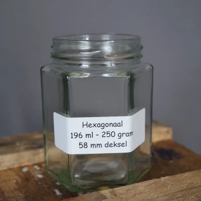 Productfoto Hexagonale glazen pot 196ml /250gr.