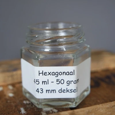 Productfoto Hexagonale glazen pot 45ml/50gr.