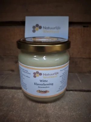 Productfoto Klaverhoning. Herkomst Denemarken.